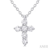 1/6 Ctw Round Cut Diamond Christian Cross 6-Stone Fashion Pendant With Chain in 14K White Gold